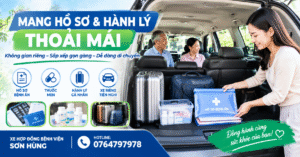 Hành lý và hồ sơ bệnh án được sắp xếp trên xe hợp đồng